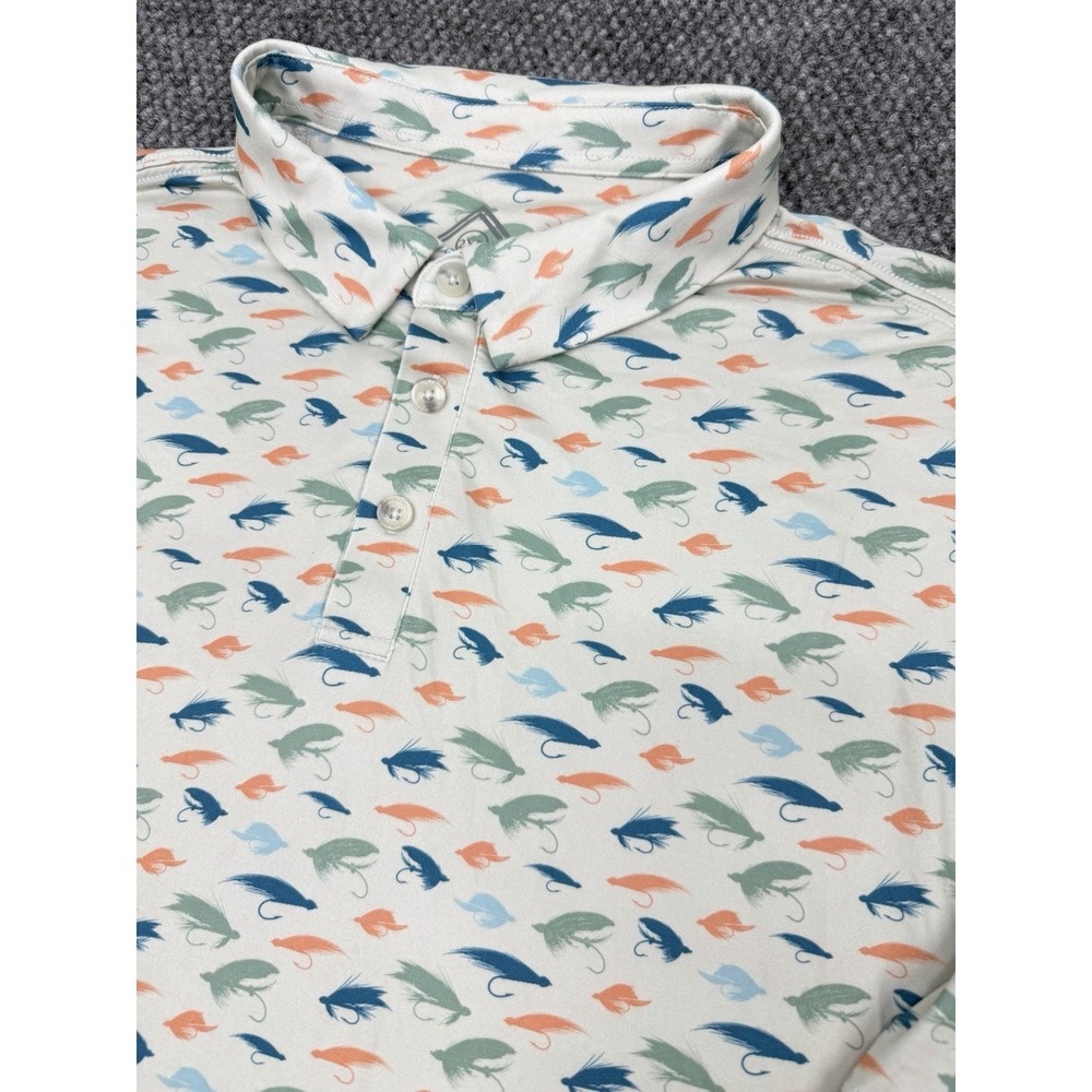 BURLEBO Mens XXL (2XL) Fly Life Golf Performance Polo Shirt Fish Hook Geometric